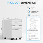 Bestoo 3-Drawer Mobile File Cabinet with Lock, Metal Filing Cabinet on Wheels for Home Office Under Desk, Fits File Folders, Letter/Legal/F4/A4 Size, Assembly Required (White)