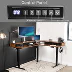 VIVO Electric 2-Tier Corner L-Shaped 63 x 55 inch Standing Desk, Height Adjustable, Memory Controller, Dark Walnut Top Black Frame, Black Drawers, DESK-E3CVD