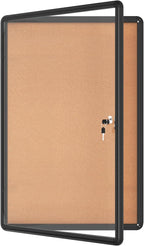 Mifuro 36"x24" Enclosed Bulletin Board, Lockable Weather-Resistant Aluminum Cork Noticeboard for School & Office, Black Frame w/Cork