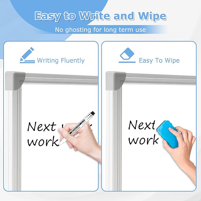 DOLLAR BOSS Large White Board 60 x 40 Inch Foldable Magnetic Whiteboard for Wall, Portable Double Sided Dry Erase Board, Aluminum Frame Message Board for School, Office, Classroom with Eraser, Markers