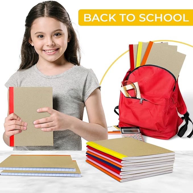 48 Pack Bulk Kraft Journals, A5, Extra Pages - 120 Pages (60 Sheets), College Ruled, 8 x 5.7, No-Bleed Paper, Bulk Kraft Composition Notebooks Lined, Kraft Composition Notebook for School