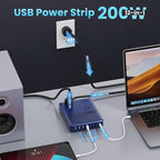 12-in-1 Charging Station USB C Power Strip with 5ft Cord,200W GaN IV USB C Charger Block,4 AC Outlets,8 USB for MacBook,iPhone 16/15/14,Fast Charging Desktop Charger for Office (A-Blue)