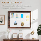 White Board for Wall, 24'' x 18'' Magnetic Dry Erase Board, Decorative Whiteboard, Brown Vintage Wooden Frame