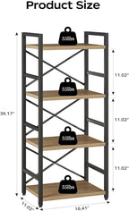 Bookshelf, Kid's Bookshelf, 4 Tier Small Bookcase, Metal Small Bookcase, Book Shelf Organization and Storage for Living Room, Bedroom, and Home Office (Light Coffee)