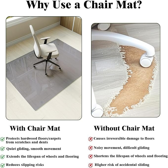 Koonmi Tempered Glass Chair Mat for Hardwood Floors & Carpets, 30" x 48“ Grey Heavy Duty Office Floor Protector, Scratch & Dust Concealing, Noise-Free for Home Office Desk