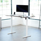 VIVO Electric 63 x 32 in Standing Desk, Memory Height Adjustment, 1B Series, Holds 220 lbs, Dark Walnut Top White Frame, DESK-KIT-1W1D