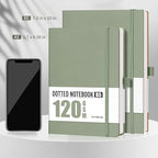 AHGXG Bullet Dotted Journal - Dot Grid Notebook Journal, 120 GSM Thick Acid-Free Paper, A5 Dotted Notebook 160 Pages, Leather Hardcover, Inner Pocket, Journal Stencil, 5.7'' × 8.3'' - Sage Green