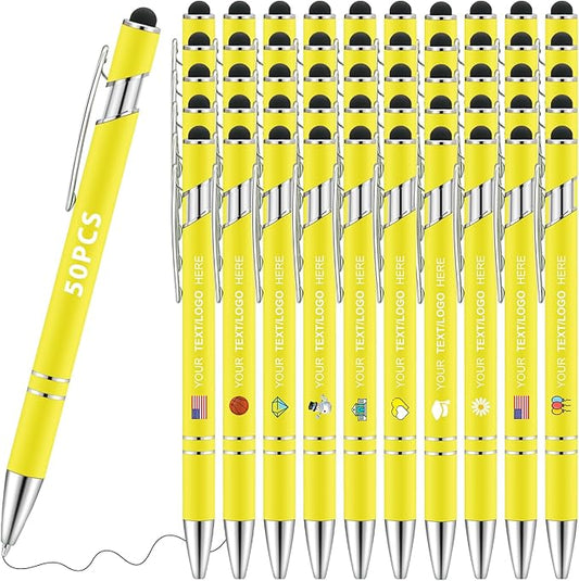 Personalized Pens 50pcs with Stylus Custom Ballpoint Pens in Bulk Engraved with Logo Text Personalized Bulk Black Ink for Office College Business