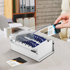 Acrimet Index Business Card Size File Holder Organizer Box Metal Base Heavy Duty (AZ Index Cards and Divider Included) (White Color with Clear Crystal Plastic Lid Cover)