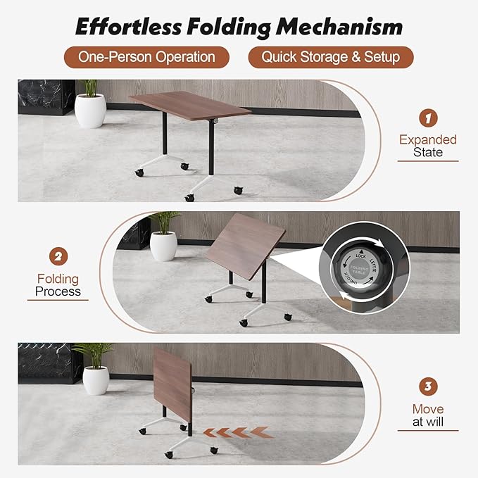Goakwwuz Conference Room Table, Folding Conference Tables,Thicken Grey Tabletop,Flip Top Wooden Seminar Meeting Room Table for Conference Room Offices (8, Walnut, 70.8”)