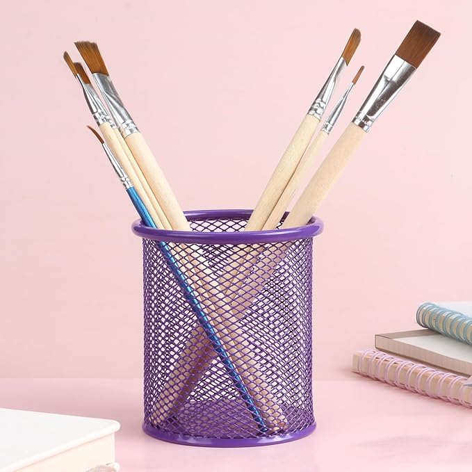 Tamaki Pen Holder Cup for Desk, Desk Organizer Wire Mesh Pencil Cup Holder for Desk Office Pen Organizer (Purple)