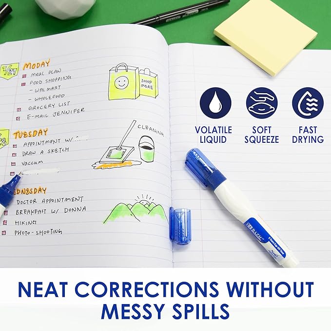 BAZIC Products Correction Pen - Corrections Fluid, Precise Metal Tip White Out, Ideal for School & Office Supplies, Alternative to Correction Solution, 2/Pack, 1-Pack