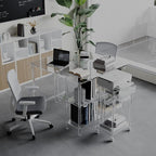 HMYHUM 40 Inch Acrylic Computer Desk with Reversible Storage Shelves, Clear Home Office Desk for Laptop, Study, Writing, Vanity Table, Modern