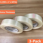 CHUANGSEED 3Pack Mono Filament Strapping Tape 6.2mil x 1Inch x 60yds Commodity Grade Heavy Duty Transparent Reinforced Fiberglass Tape