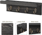 HRONRAD Rustic Key Holder for Wall, Farmhouse Wall Shelf with 4 Hooks, Wall Mounted Key Racks, Wooden Mail Organizer with Hooks for Entryway (Black - Pine)