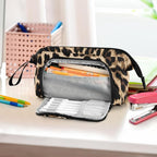 Bolaz Big Capacity Pencil Pen Case Pouch Bag School College Office Organizer for Teens Girls Adults Student-Brow-black Leopard Print