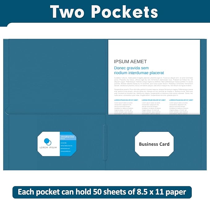 Two Pocket Folders, PANDRI 50 Pack 2 Pocket Folders, Letter Size Paper File Folder for School Office Home Business, DarkBlue