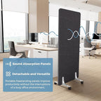 MORDEER 70.8" W x 63" H Freestanding Partition Room Dividers, Acoustic Panels with Wheels, 3 Soundproof Privacy Panels for Office, Reception Room, School, Hospital, Dark Grey