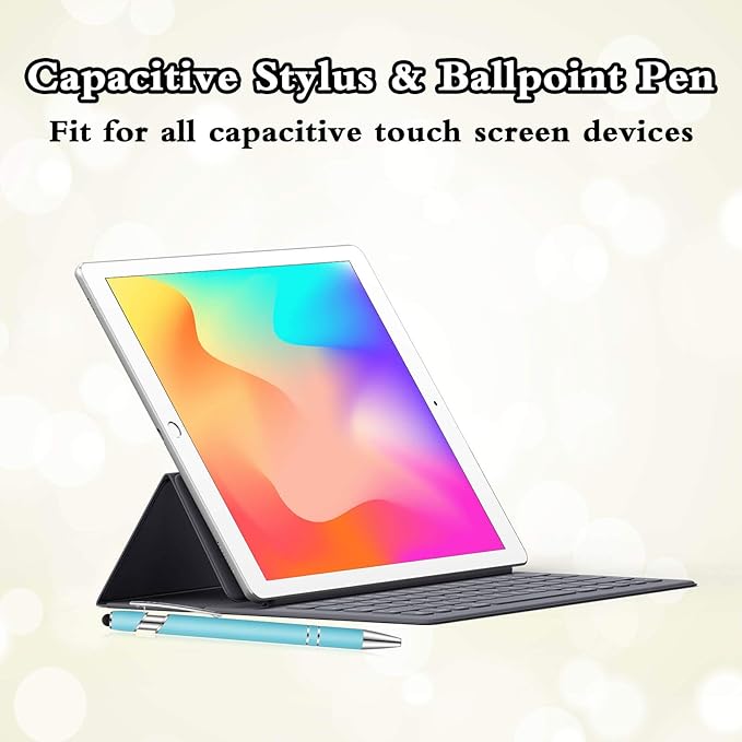 Tenare 12 Pieces 2 in 1 Stylus Metal Ballpoint Pen with Stylus Tip, 1.0 mm Black Ink Ballpoint Pen for Touch Screens(Mixed Color)