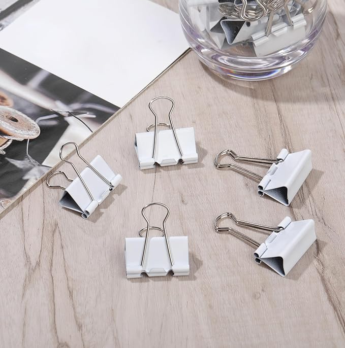 Jetec 100 Pack 1. 25in/32mm White Metal Binder Clips Bulk Medium Reusable Fold Back Binder Clips Paper Clamps Spring Steel Sturdy for Home Office School Supplies