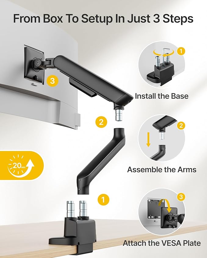 monTEK Dual Monitor Arm, Mechanical Spring Monitor Arm for 17-35" Screens, Adjustable Monitor Desk Mount Each Holds up to 24.2 lbs with C Clamp/Grommet Desk Mount, VESA 75/100mm, MA1011BK-D