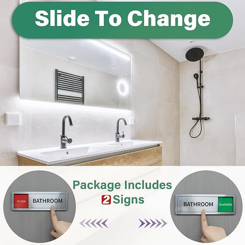 2 Pack Bathroom Door Signs, Restroom Signs for Business, Vacant Occupied Bathroom Sign, In Use/Available Slider Sign for Home Office Or Public Restroom Door, Brushed Silver 8" x 2.6"
