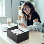 Yeaqee 2 Pcs Wooden Leather Stackable Letter Trays 13 x 10.6inch Luxurious Surface Desk Letter Tray Heavy Paper Inbox Mail Organizer for Office Document Magazine Folder Desktop Accessories(Black)