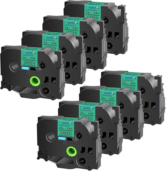 8PK Compatible for Brother P-Touch Label Maker Tape TZe-751 TZ-751 TZe751 TZ751 Black on Green 24mm 0.94 inch 1'' x 26.2ft Laminated TZe TZ Label Tape for PT-2730 PT-2730VP PT-3600 PT-7500