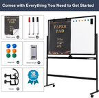 Dry Erase Whiteboard Easel on Wheels - TANKEE 70" x 36" Large Double Sided Mobile Whiteboard, Reversible Magnetic Rolling White Board for Home Office Classroom, Flip Chart Holders and Paper Pad