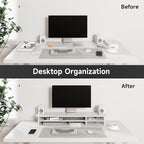 Fenge Monitor Stand, Dual Monitor Riser, 42.5inch Large Desk Computer Monitor Stand Riser with Drawer, 2 Tier Wood & Acrylic Desktop Organizer for Computer, Laptop, Printer, TV Screen Riser