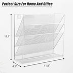 EASEPRES Desk File Organizer Mesh 4-Tier, Hanging Wall Mount Document Organization Stand, Desktop Vertical Mail Paper Folder Holder Rack with Bottom Tray for Office Home Cubicle Countertop, White