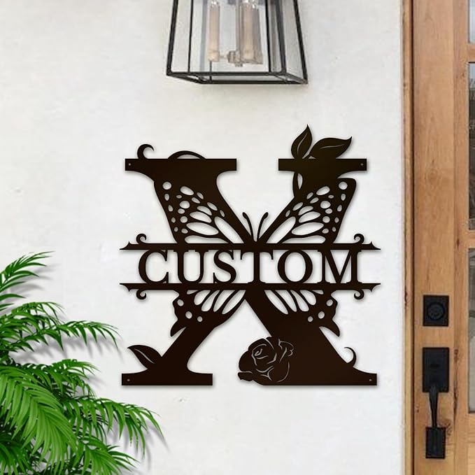 Personalized Custom Letter Name metal Signs,Custom Black Letter Monogram Wall Art Decor,Metal Signs Plaques Outdoor wall Decorative Signage (X)