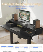 YIHAYO Electric Standing Desk with Drawers, 40 x 24 Inches Adjustable Desk with Storage Shelf, Stand Up Desk with Splice Board, Computer Desk for Home Office, Black Frame/Black Top