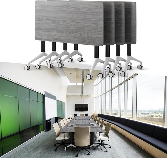 Goakwwuz Conference Room Table, Folding Conference Tables,Thicken Grey Tabletop,Flip Top Wooden Seminar Meeting Room Table for Conference Room Offices (4, Grey, 70.8”)