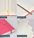 Biuwory Lined Journal Notebook for Women Men,256 Pages A5 Hardcover Leather Journals for Writing,Travel,Business,Work & School,College Ruled Notebooks for Note Taking,Diary Notepad 5.7"×8.3"(pink)