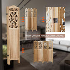 ALeesing 4 Panel Room Divider Fully Assembled, Carved Room Dividers and Folding Screens, 5.6Ft Wood Room Divider Screen Freestanding Partition Wall Dividers for Home Bedroom Office, Rustic Wood Color
