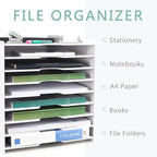 SONGWAY File Organizer for Desk - 9 Tier Wide Document Holder, Letter Mail Tray Storage Rack, File Sorter Organizer, Paper Storage Holder, Desktop Organizer for Home Office School, White