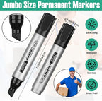 Fuutreo 16 Pcs Jumbo Size Permanent Markers Bulk Large Chisel Tip Permanent Markers Thick Waterproof Jumbo Pens Set Huge Poster Supplies(Black)