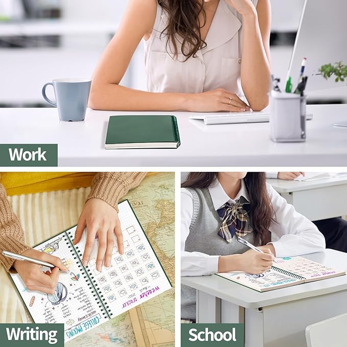 AHGXG Graph Paper Notebook - Spiral Notebook Journal 160 Pages, A5 Graph Notebook 5.7" x 8.3", 100 gsm Thick Grid Paper, Waterproof Plastic Cover, for School Writing Engineering Math, Green