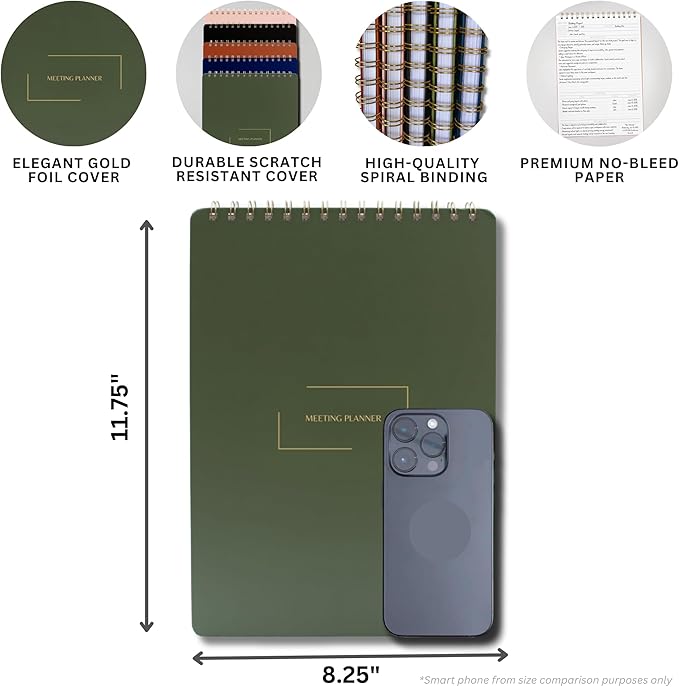 Merely Home | Meeting Notebook for Work | 8.25" x 11.75" | Project Planner | Simple Design | Multiple Layouts | Office and Business Planner (Rust, Meeting Planner - Portrait)