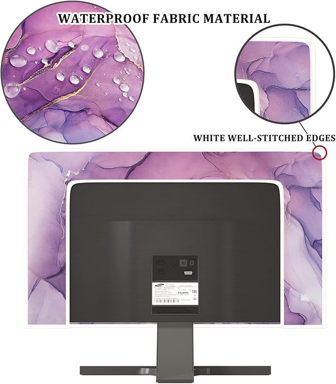 Baocicco Fashion Violet Marble Waterproof 26, 27, 28 Inch Anti-Static Dustproof Creative Design Computer Screen Cover Panel Case Computer Monitor Covers Sleeve Compatible with PC Desktop and TV