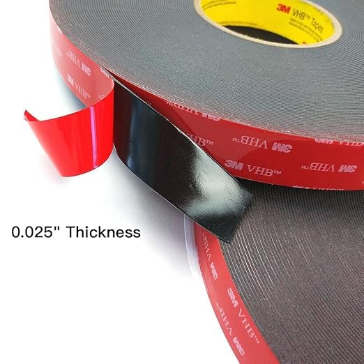 3M Double Sided Mounting Tape 2 Pack 0.5" Width 5925 VHB Black Foam Tape High Bond Waterproof Heavy Duty Strong Adhesive Tape Thick 0.025 in Fastener Replace Décor Frame Logos