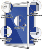 Mifuro 26"x20" Enclosed Bulletin Board, Lockable Weather-Resistant Aluminum Cork Noticeboard for School & Office, Silver Frame w/Blue Flet