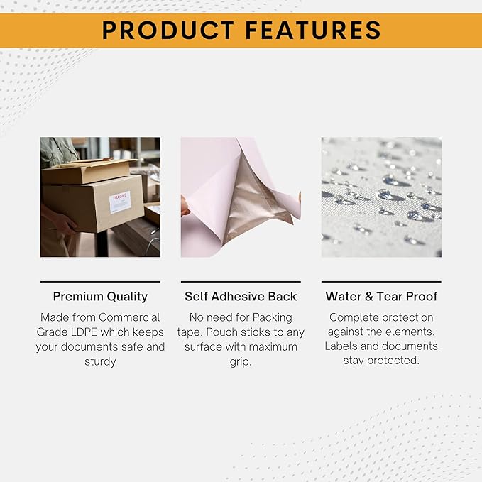 2000 Pack 6"x9" Shipping Label Sleeves – Clear Self-Adhesive Packing Slip Pouches, Waterproof Packing List Envelopes – Ideal for Shipping Documents, Mailing Labels, Invoices & Packing Slips