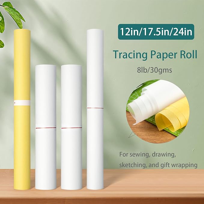 SEMLEART Tracing Paper Roll,24-inch x 50yard，White Translucent Vellum,Pattern Paper for Sewing, Drawing, Sketching, Gift Wrapping
