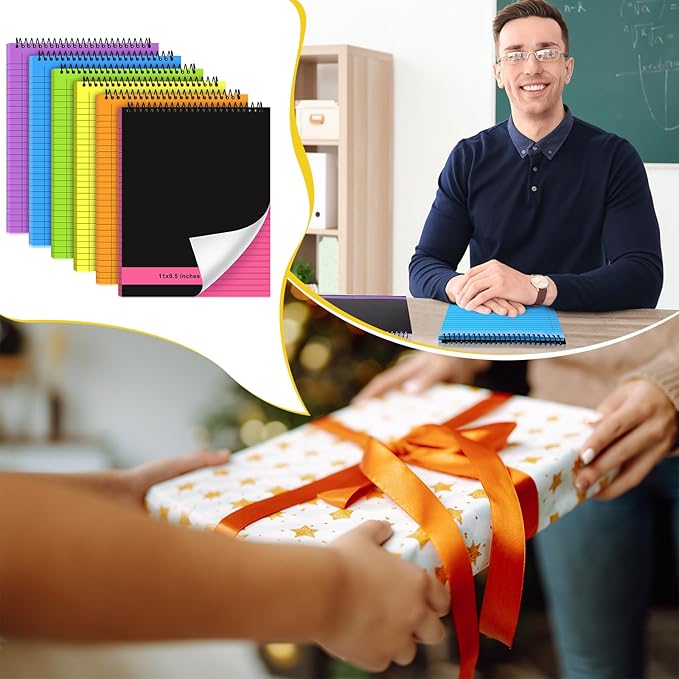 6 Pcs Legal Pad Top Spiral Bound Notebook 70 Sheets Wirebound Notepad Double Sided Ruled Memo Steno Book with Stiff Back Cover for Business(8.5 x 11 Inches,No Holes,Bright Colors)