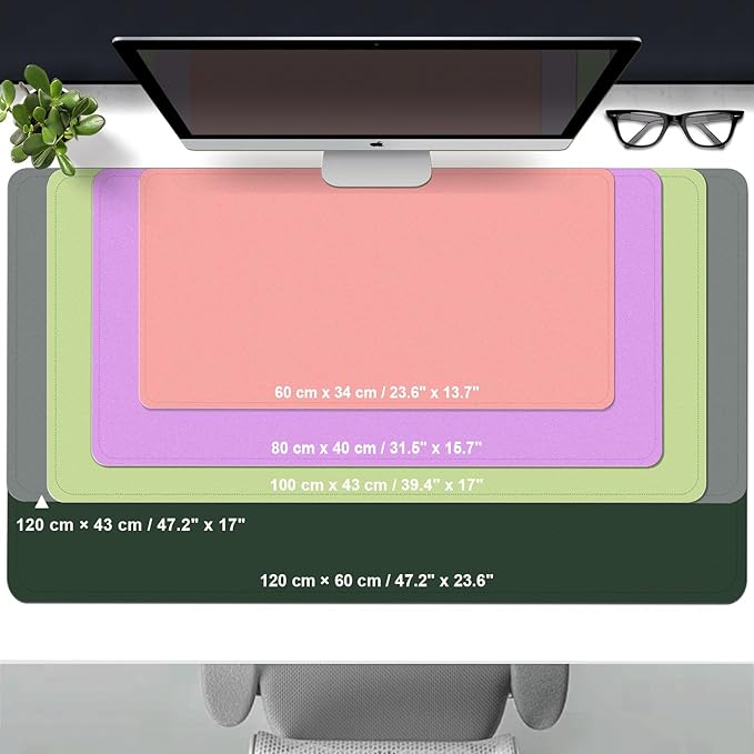 Leather Desk Pad Protector, 39.4'' X 17'' Large Mouse Pad, Office Desk Mat, Non-Slip PU Leather & Suede Base Desk Blotter, Laptop Desk Pad, Desktop Mat for Office Home, Aqua Frost Blue