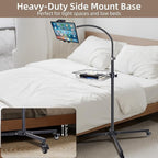 Coslony Adjustable Floor Standing Tablet Stand with Storage Basket, Mobile Rolling Base, Height Adjustable Metal Frame