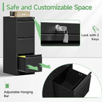 3-Drawer File Cabinet with Lock,Metal Vertical Filing Cabinets for Home Office,Under Desk File Cabinets for Letter/Legal/A4 Size Files,Easy Assemble,Black