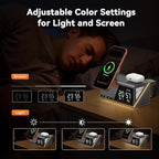 TobenONE 6-in-1 Alarm Clock Wireless Charging Station for Apple Devices, Night Light, Nightstand, MagSafe Magnetic Phone Charger, Fast Charging for iPhone 17 16 15 14 13 Pro Max, Apple Watch, AirPods